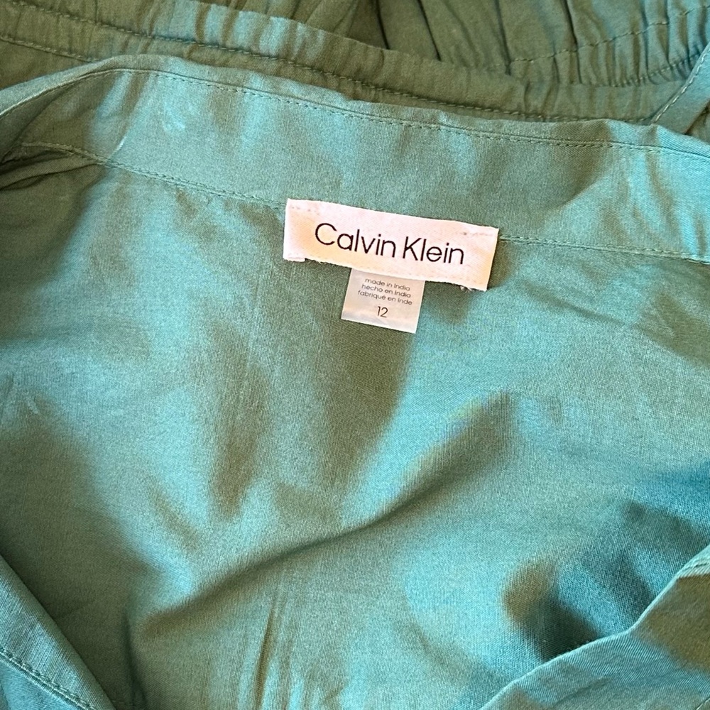 Calvin Klein Sleeveless Drawstring Waist Midi Dress Womens 12 Green Cutout Back - Picture 15 of 16